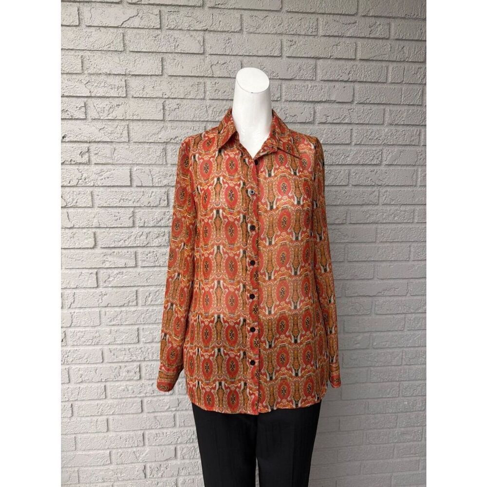 MG Originals Women’s Retro-Inspired Medallion Print Long Sleeve Shirt Size M